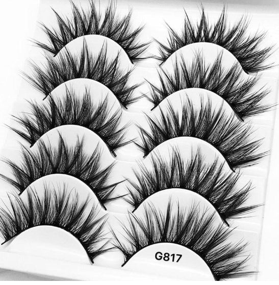 👁️✨ 3D Mink Hair False Eyelashes – Thick Volume 5 Pairs Cotton Stem Lash Set