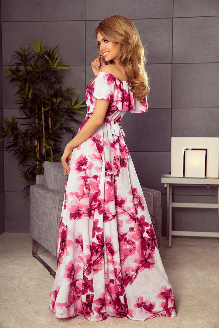 Long dress with frill - big pink flowers