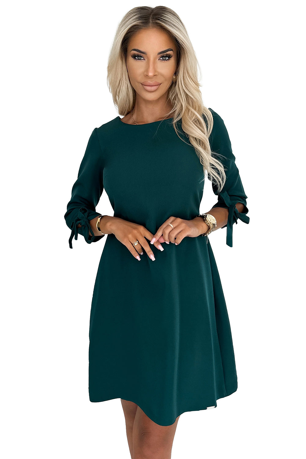 Trapeze dress with bows - green