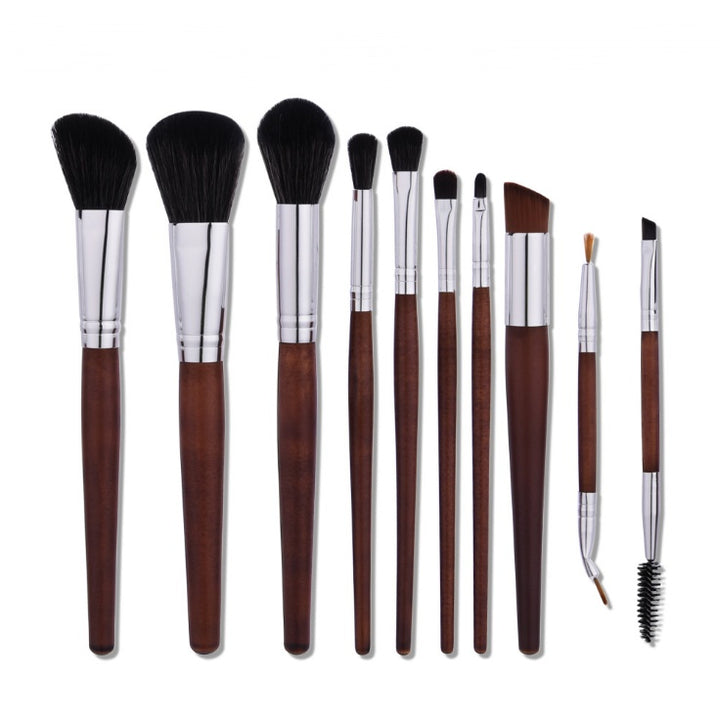✨ 10-Piece Makeup Brush Set — Wooden Handle Beauty Tools 💄