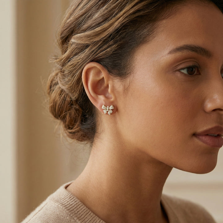 ✨ 925 Sterling Silver Butterfly Stud Earrings with Pave Crystals & Trio Pearls ✨