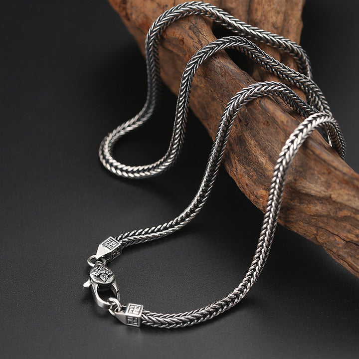 Sterling Silver Thai Silver Diamond Pestle Necklace – Unisex Square Chain Jewelry