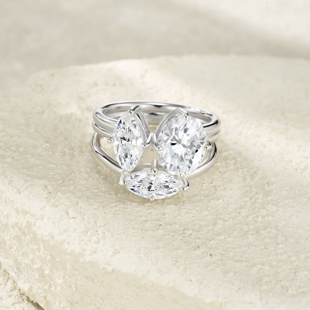 💍 Minimalist Double-Stone Moissanite Ring – Platinum-Plated S925 Silver (6g, Sizes 5–9) 💍