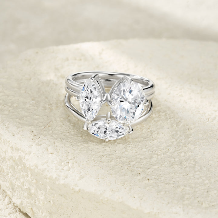💍 Minimalist Double-Stone Moissanite Ring – Platinum-Plated S925 Silver (6g, Sizes 5–9) 💍
