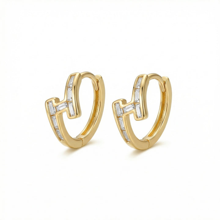 ✨ 925 Sterling Silver Interlocking Geometric Hoop Earrings with Baguette Stones ✨
