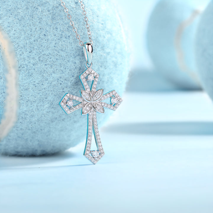 ✨ S925 Platinum-Plated Moissanite Cross Pendant Necklace ✨