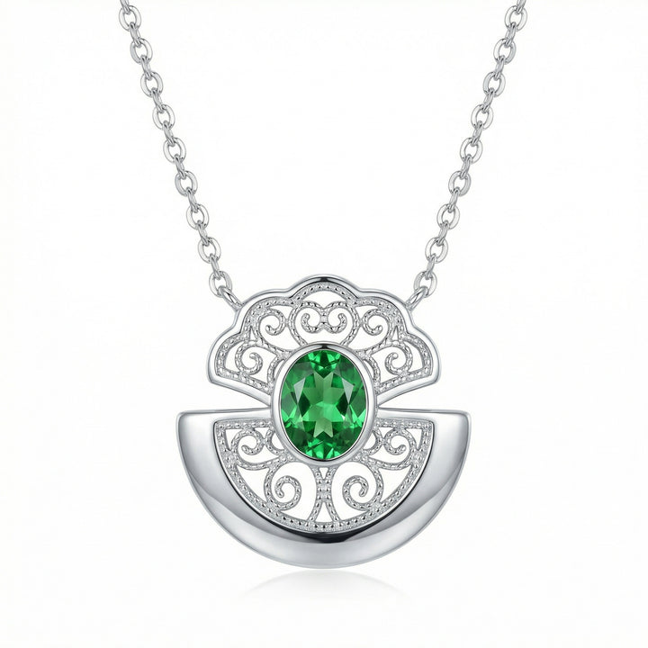 ✨ 925 Sterling Silver Elegant Vintage Filigree Pendant Necklace with Oval Green Gemstone ✨