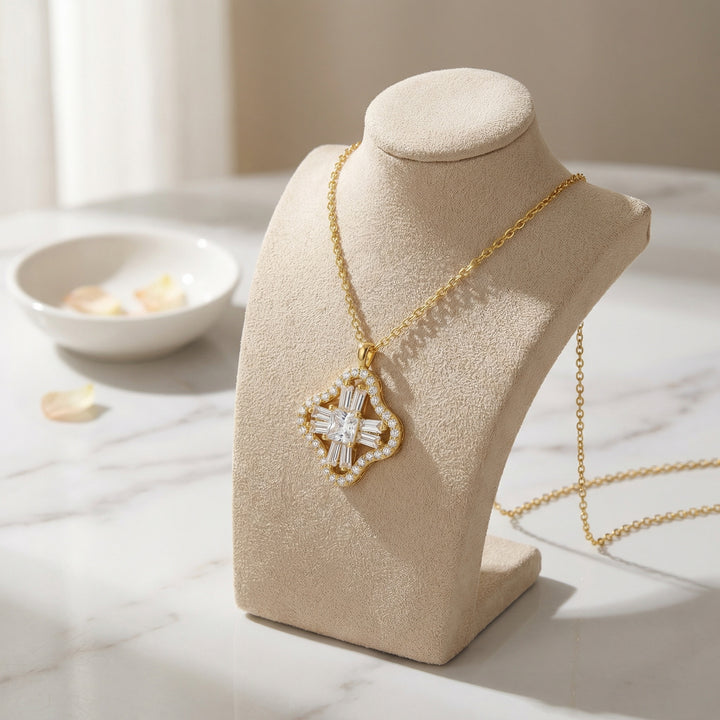 ✨ 925 Sterling Silver Radiant Princess & Baguette Cut Gemstone Pendant Necklace for Women ✨