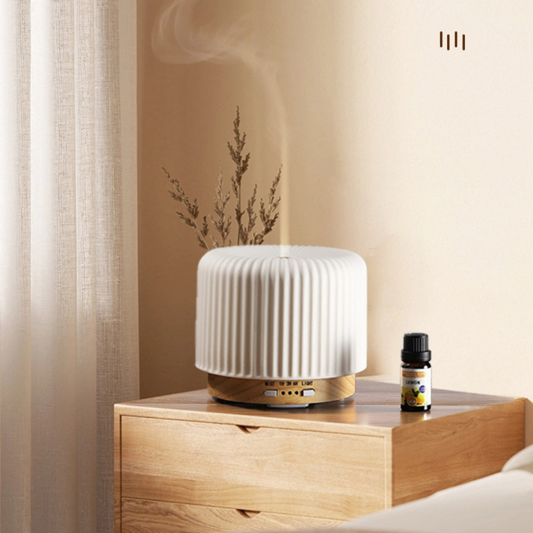 🔥💧 Flame Essential Oil Humidifier | Ceramic & Wood Ultrasonic Aromatherapy Diffuser ✨