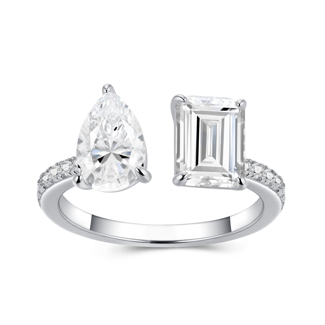 Luxury Double Moissanite Ring – Platinum-Plated S925 Silver Minimalist Jewelry, GRA Certified