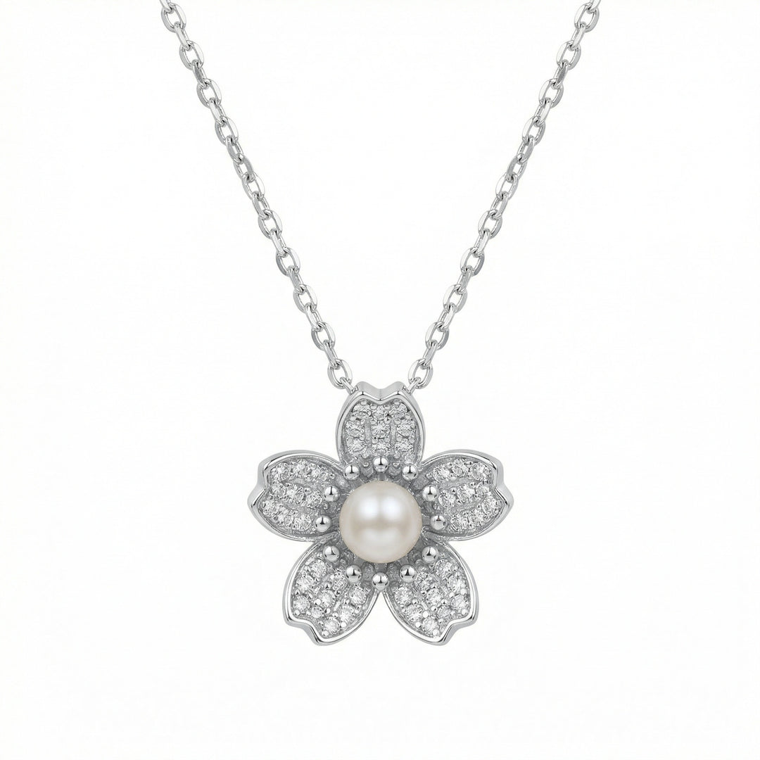 🌸 925 Sterling Silver Flower & Pearl Necklace