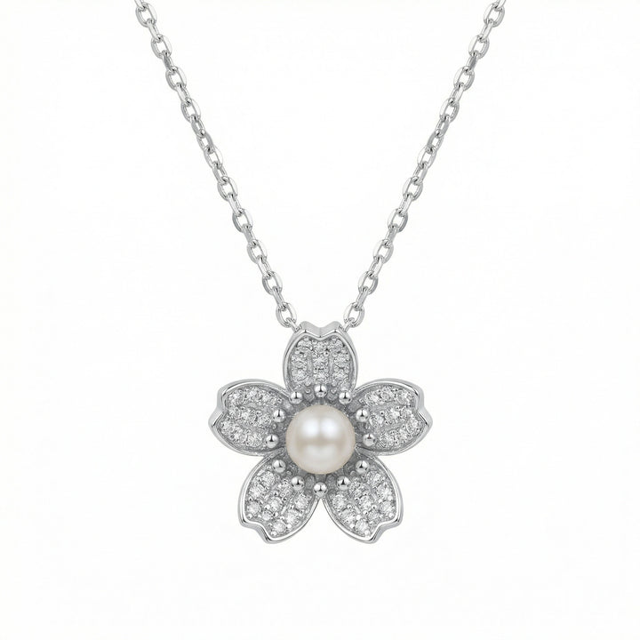🌸 925 Sterling Silver Flower & Pearl Necklace