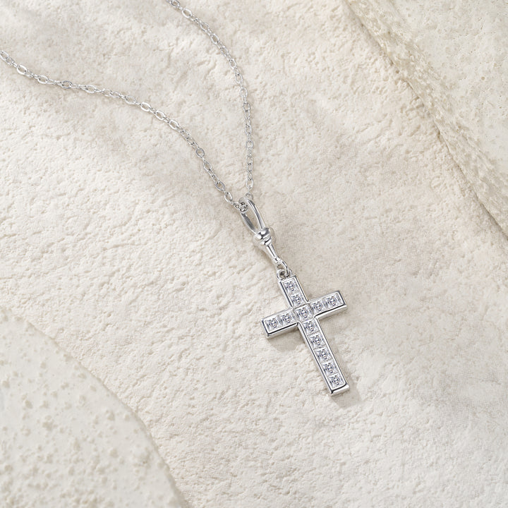 💎 Minimalist Moissanite Cross Pendant Necklace – Platinum-Plated S925 Silver (2.8g) 💎