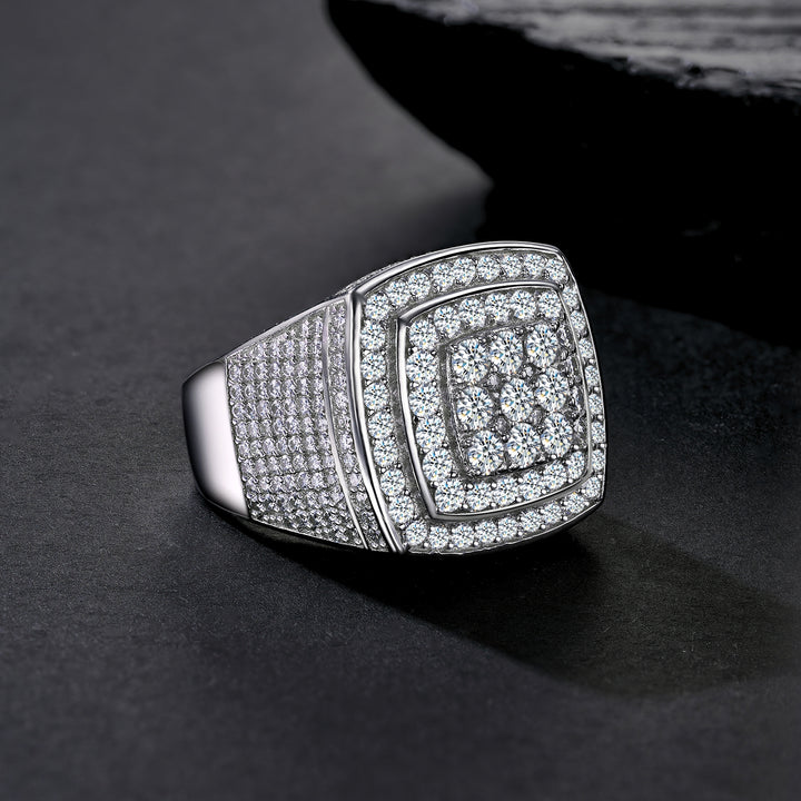💍 Men’s Engraved Moissanite Ring – Platinum-Plated S925 Silver (19.6g, Sizes 5–9) 💍