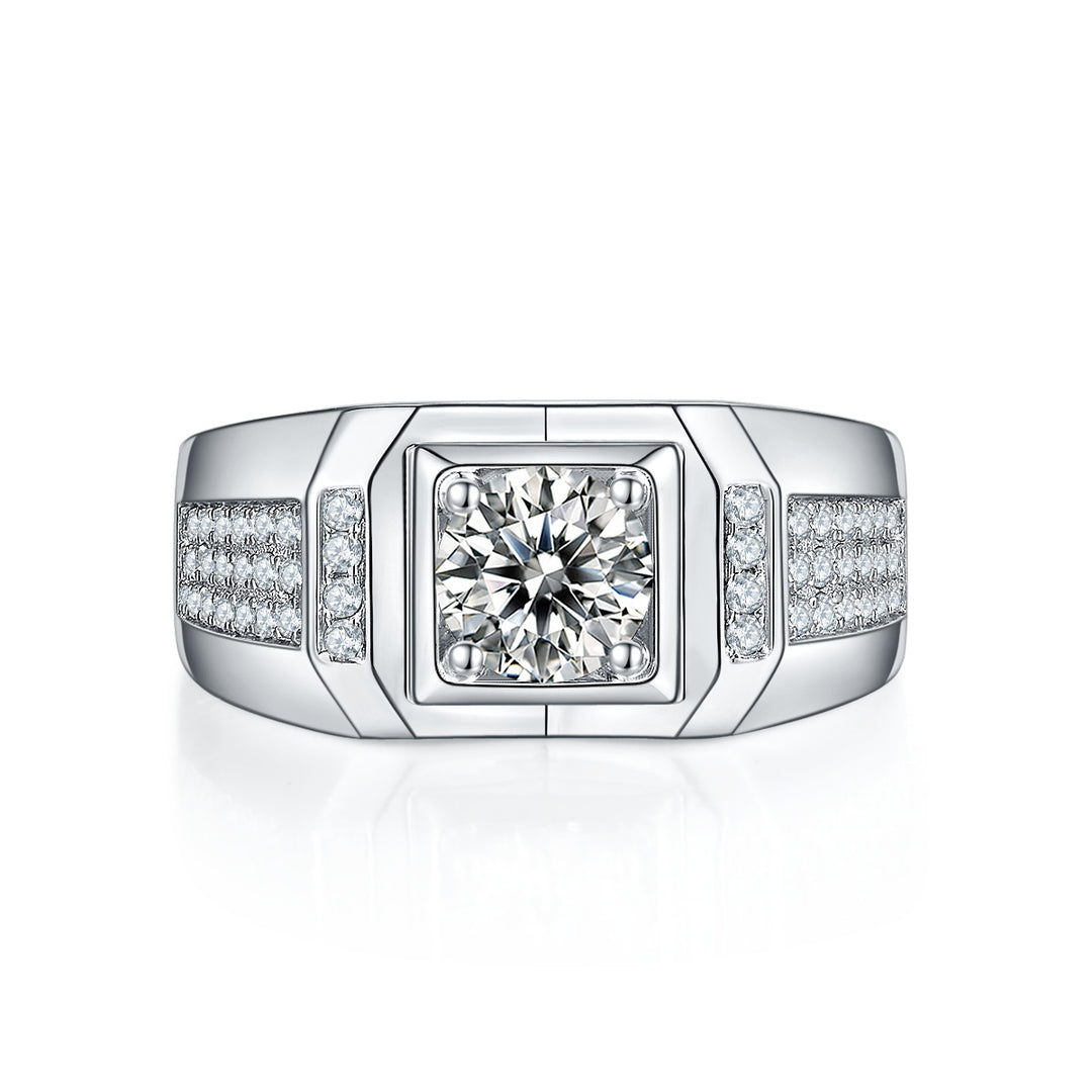 💍 Men’s 1-Carat Moissanite Ring – Platinum-Plated S925 Silver (7g, Sizes 5–9) 💍