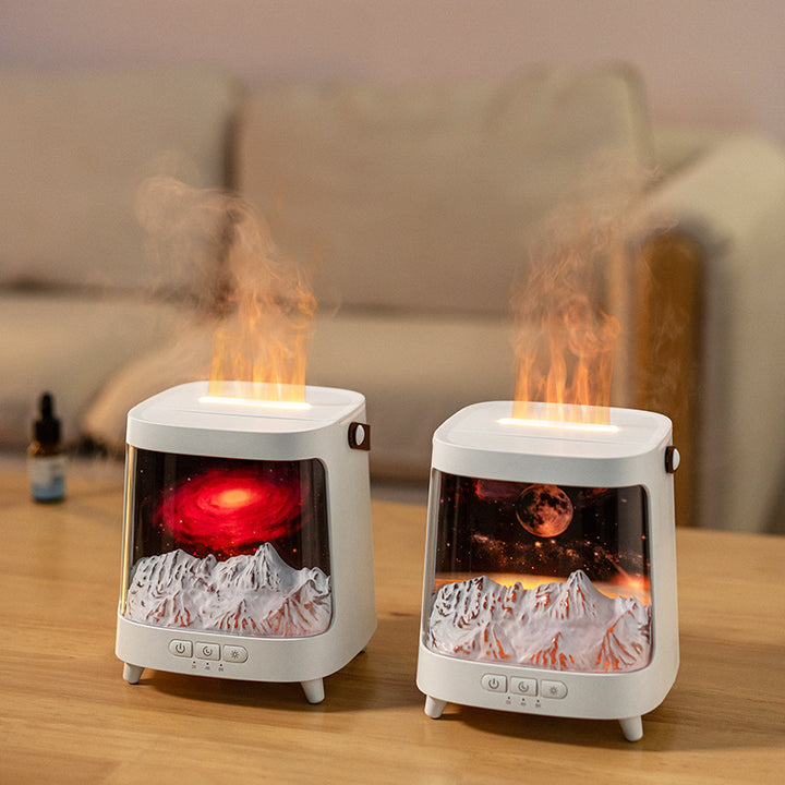 🌌🔥 3D Starry Sky Flame Aromatherapy Humidifier | Desktop Galaxy Atmosphere Mist Diffuser