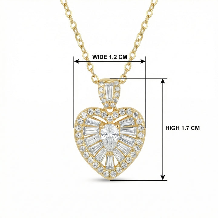 925 Sterling Silver Heart-Shaped Pendant Necklace with Pear, Baguette & Round Brilliant Diamonds
