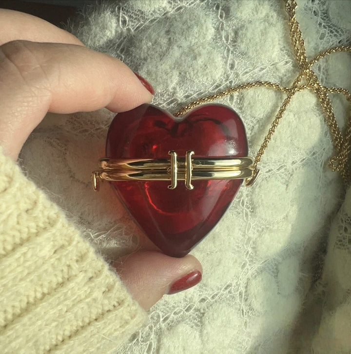 Women’s Openwork Vintage Red Heart Sweater Chain – Minimalist Long Necklace