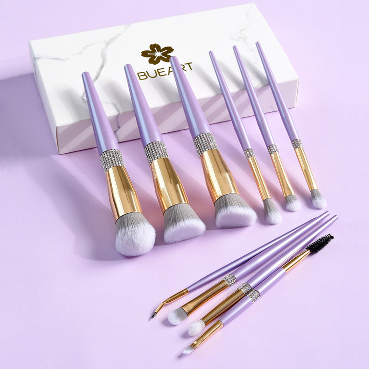 ✨ 10-Piece Lilac Purple Makeup Brush Set — Diamond Handle Beauty Tools 💄💜