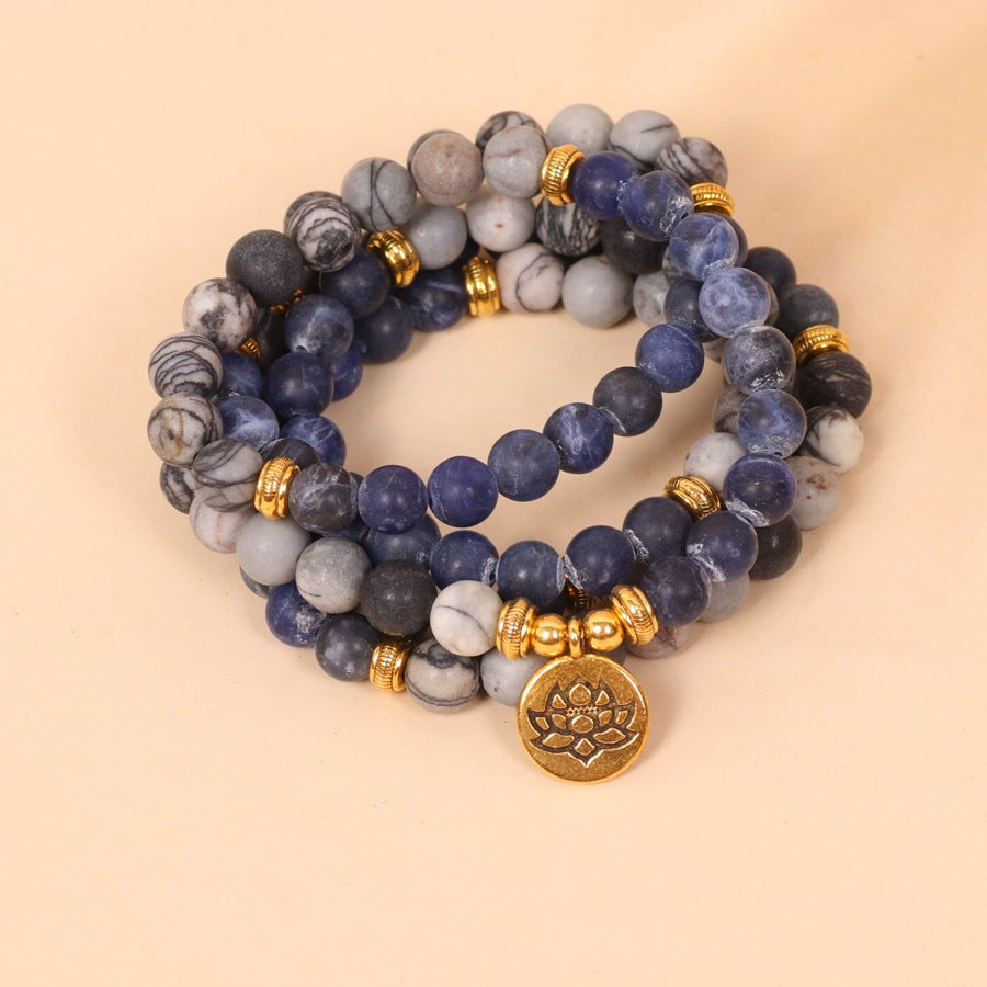 Multi-Layer Blue Pattern Stone Bead Bracelet – Natural Style Fresh Jewelry