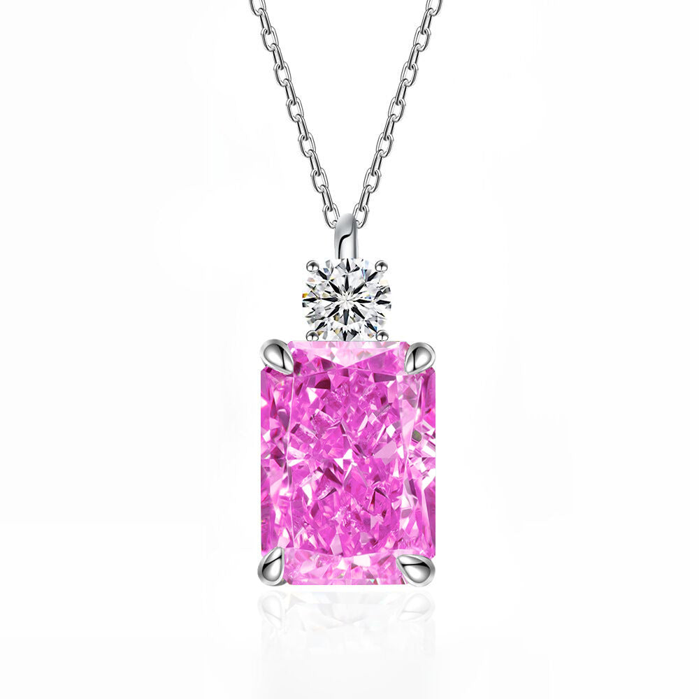 Women’s Deep Tanzanite Rectangular Necklace – 925 Silver Ice-Flower Cut Diamond Pendant