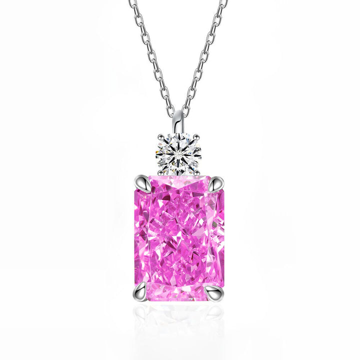 Women’s Deep Tanzanite Rectangular Necklace – 925 Silver Ice-Flower Cut Diamond Pendant