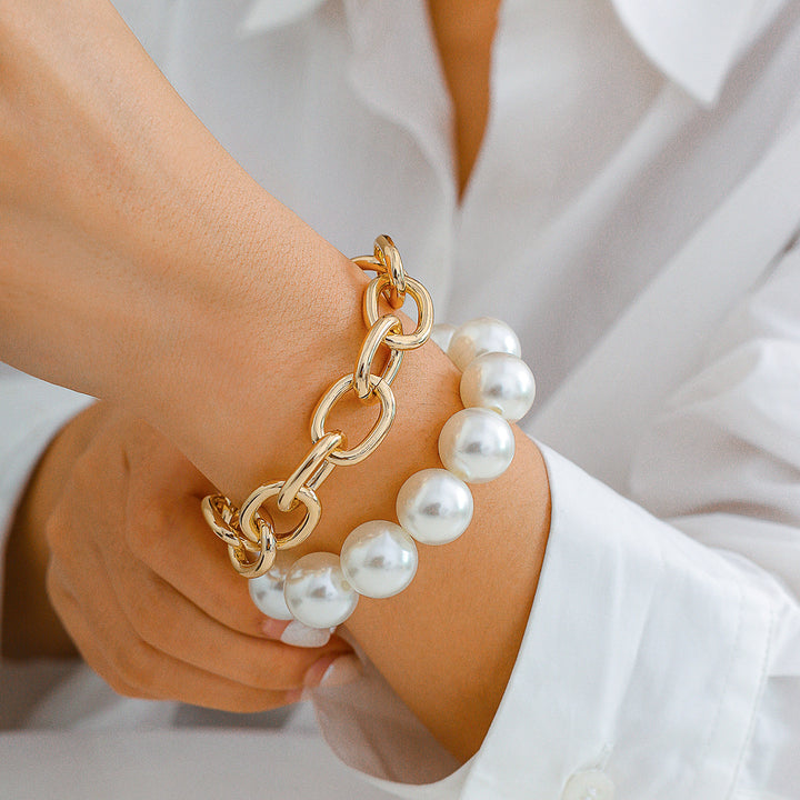 Exaggerated Big Round Bead Pearl Bracelet – Bold & Chic Set