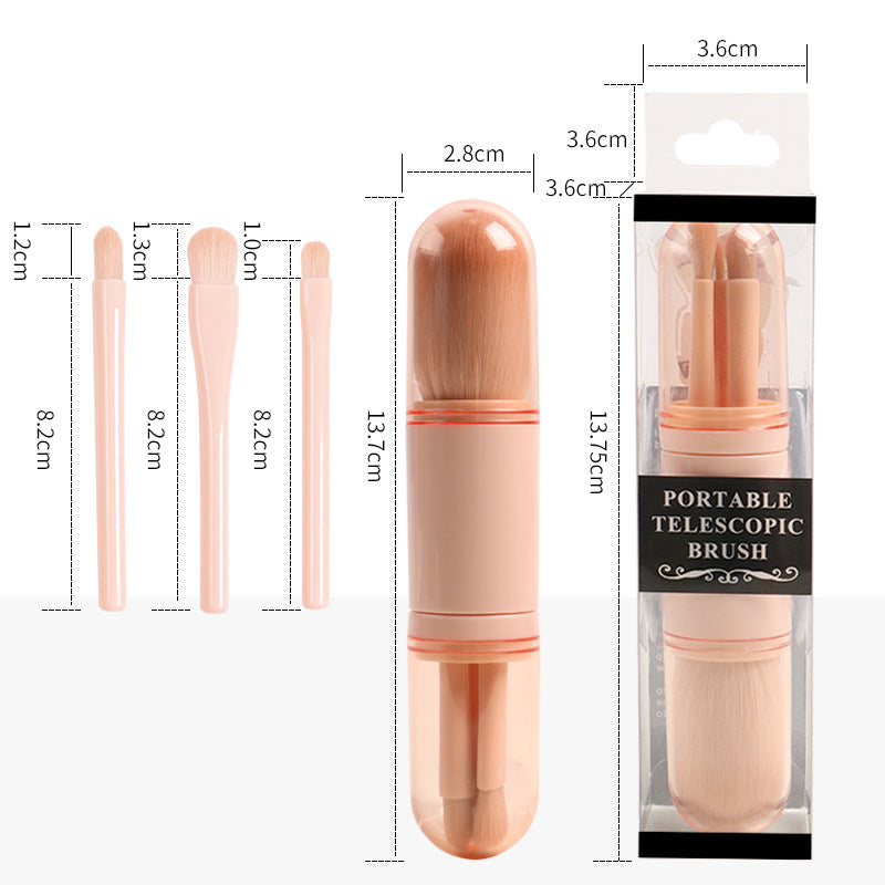 🖌️ 4-in-1 Portable Makeup Brush Set – Compact Travel Beauty Brush with Dual Caps 💄✨