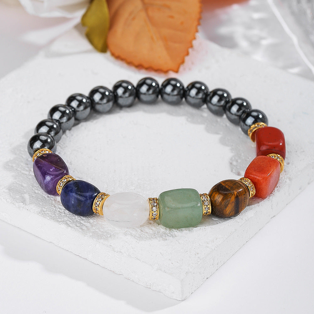 Natural Crystal Beaded Bracelet – Hematite & Blue Phosphorus Gray Popular Design