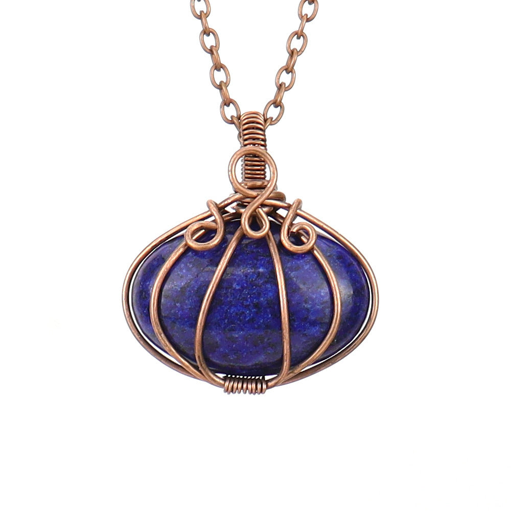 Carnelian Amethyst Halloween Pumpkin Lamp Pendant Necklace