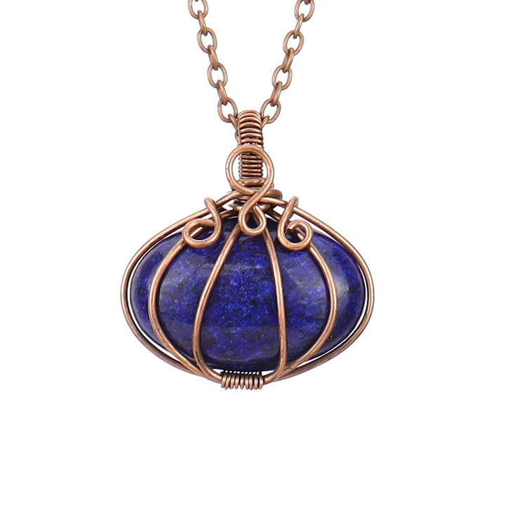 Carnelian Amethyst Halloween Pumpkin Lamp Pendant Necklace