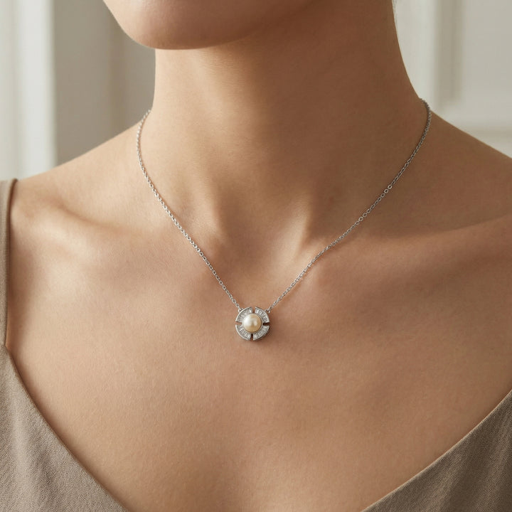 💎 925 Sterling Silver Geometric Pearl Necklace