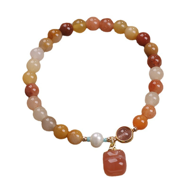 Natural Jinsi Jade Agate Persimmon Pendant Bracelet – Ethnic Style for Women