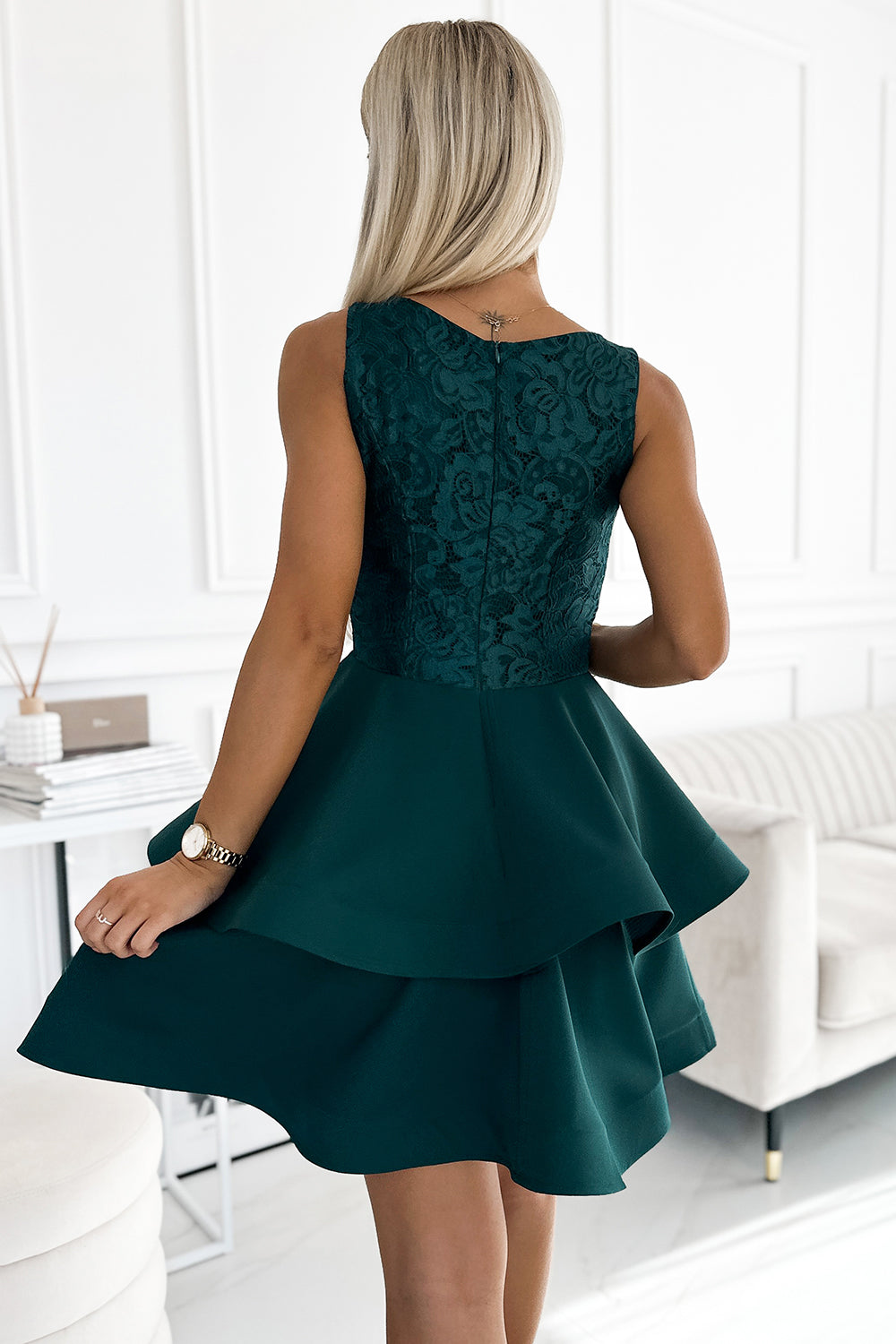 LAURA flared dress with lace - green