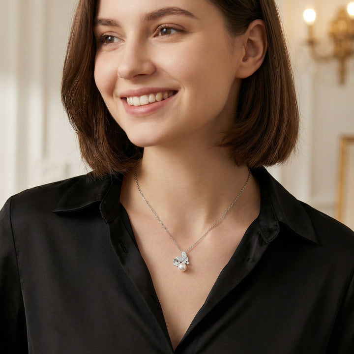 ✨ 925 Sterling Silver Butterfly Pearl Necklace