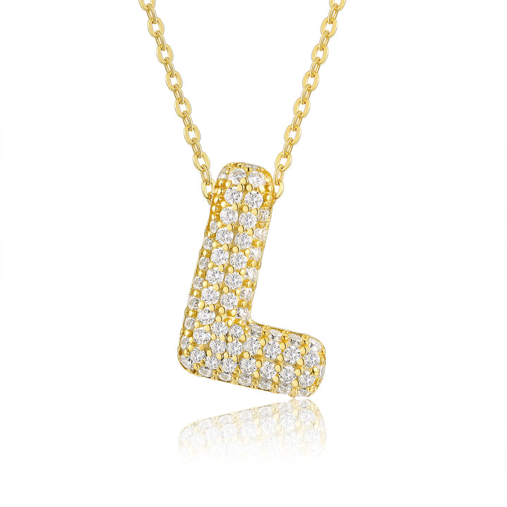 💎 Bubble Letter “L” Moissanite Pendant Necklace – Gold-Plated S925 Silver (5.8g) 💎