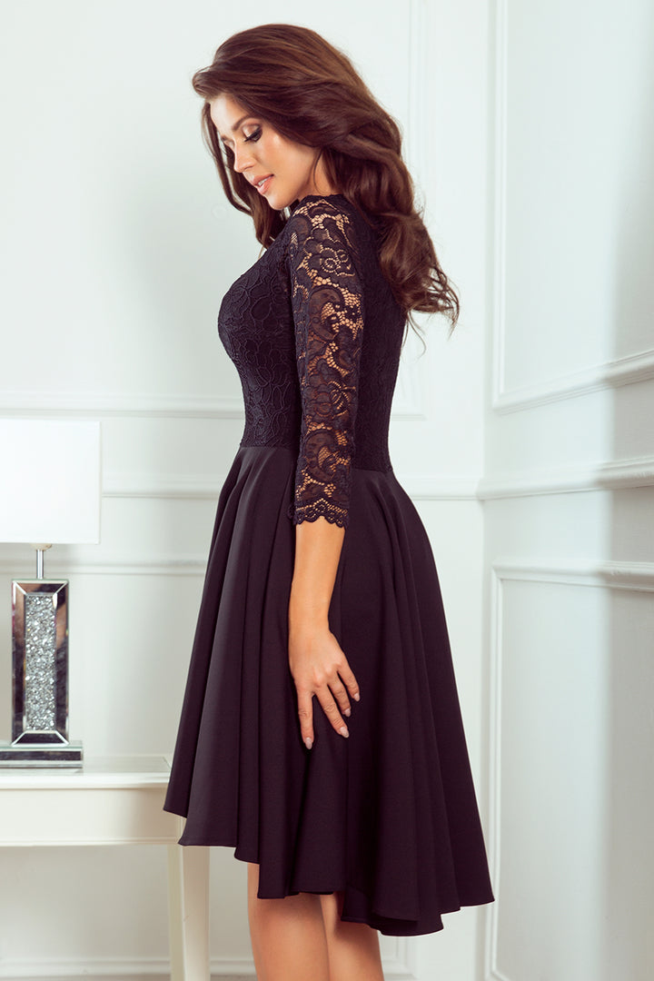 NICOLLE - dress with longer back with lace neckline - Black