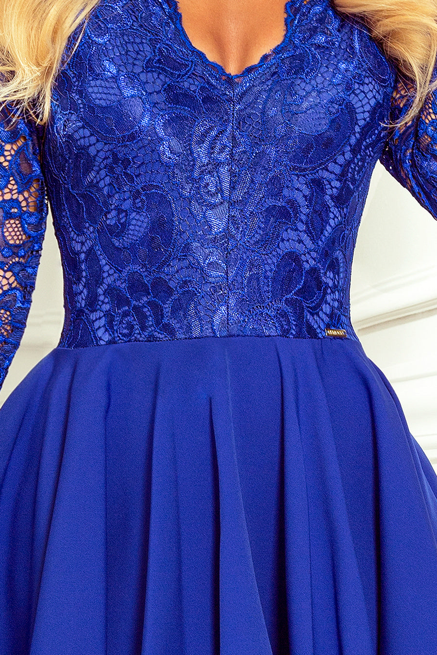 NICOLLE - dress with longer back with lace neckline - CLASSIC BLUE