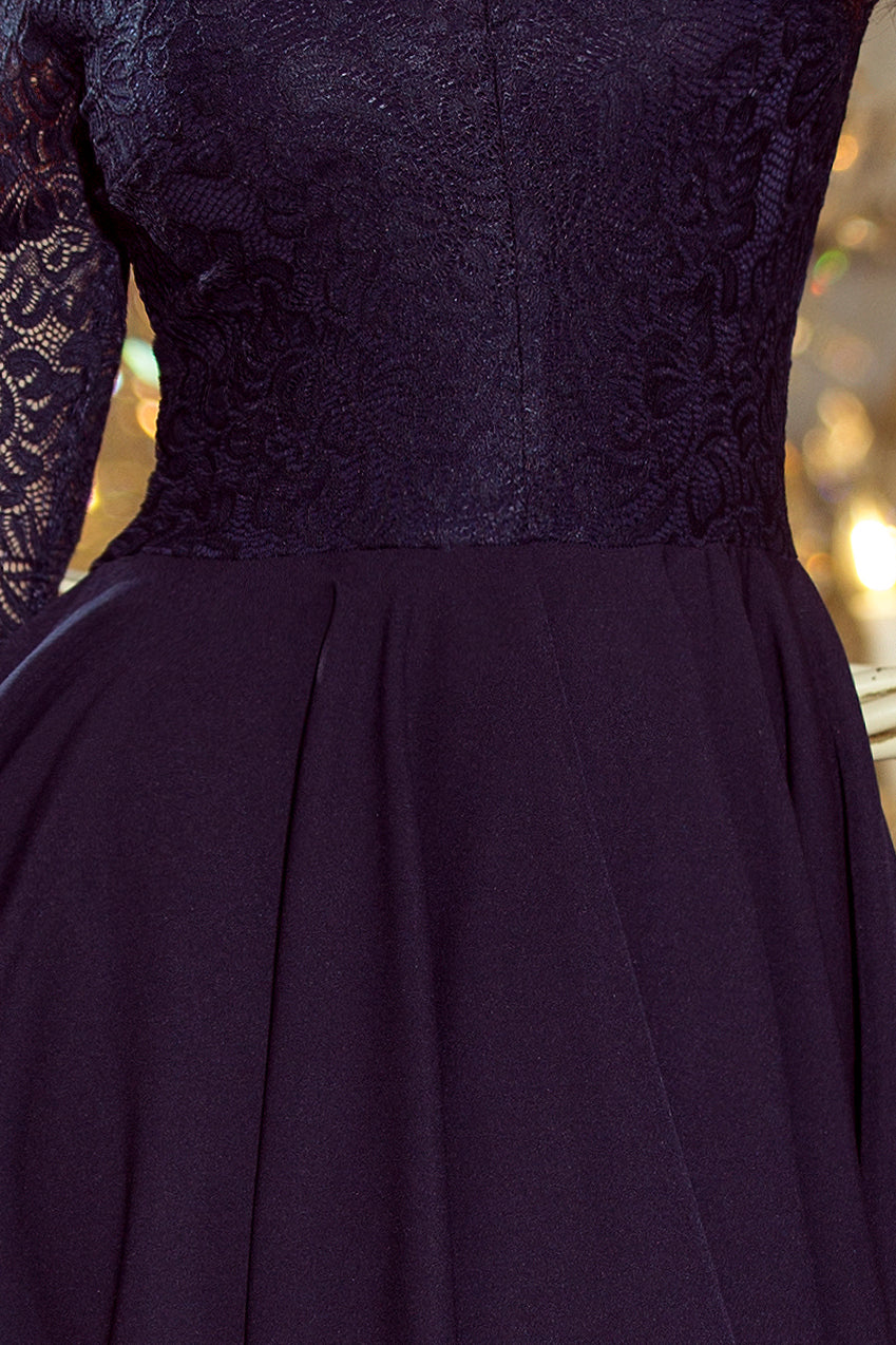 NICOLLE - dress with longer back with lace neckline - navy blue