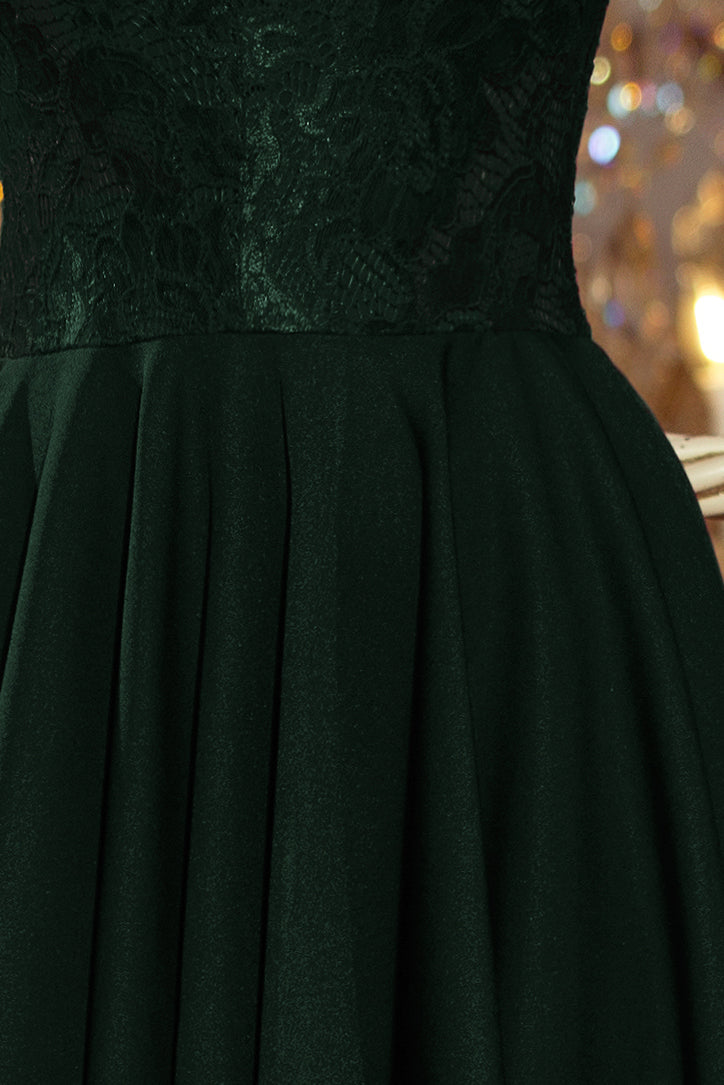 NICOLLE - dress with longer back with lace neckline - dark green