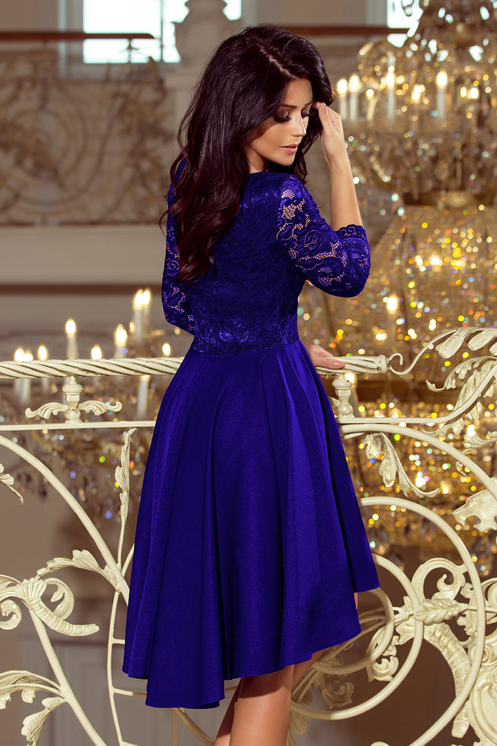 NICOLLE - dress with longer back with lace neckline - ROYAL BLUE