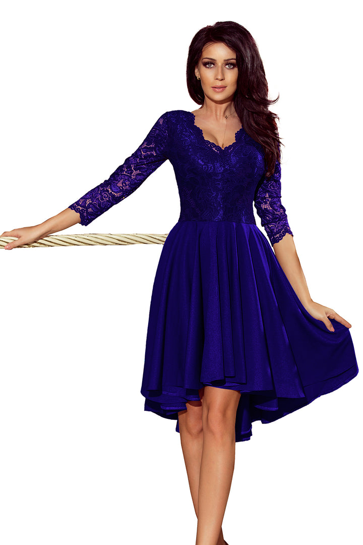 NICOLLE - dress with longer back with lace neckline - ROYAL BLUE