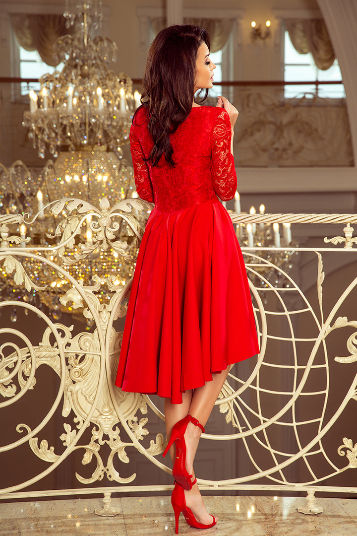 NICOLLE - dress with longer back with lace neckline - Red