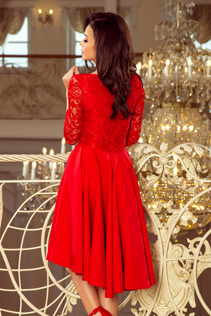 NICOLLE - dress with longer back with lace neckline - Red