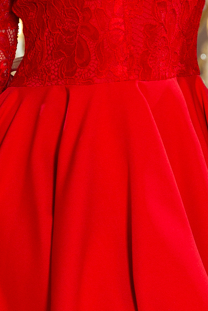 NICOLLE - dress with longer back with lace neckline - Red