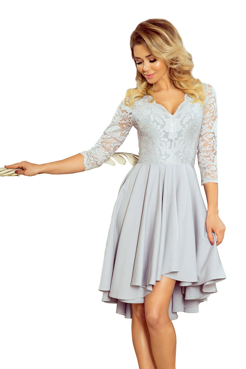 NICOLLE - dress with longer back with lace neckline - Grey