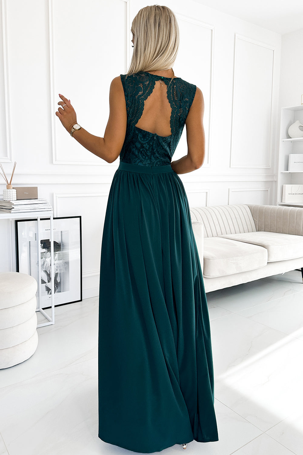 LEA long dress with lace neckline - green