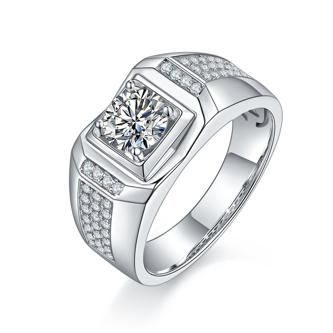 💍 Men’s 1-Carat Moissanite Ring – Platinum-Plated S925 Silver (7g, Sizes 5–9) 💍