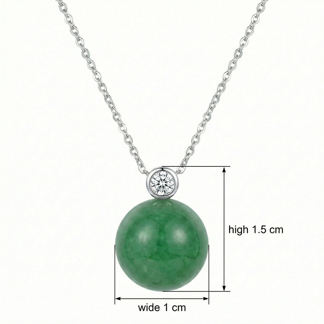 925 Sterling Silver Round Green Jade Orb Pendant Necklace with Diamond Accent