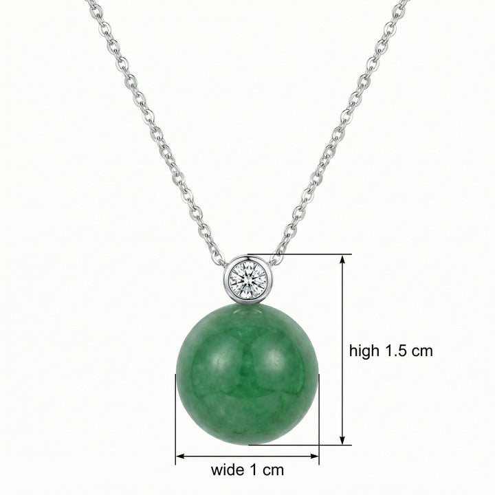 925 Sterling Silver Round Green Jade Orb Pendant Necklace with Diamond Accent